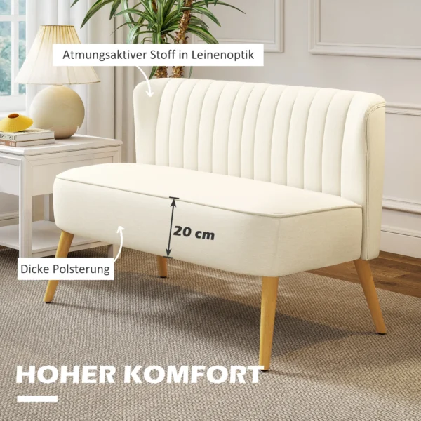 2 Sitzer Sofa, Weiche Polsterung, Pflegeleichter Bezug, Bis 220 Kg, 117 X 56,5 X 77 Cm, Cremeweiß