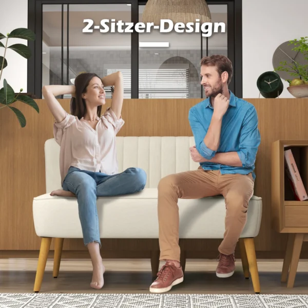 2 Sitzer Sofa, Weiche Polsterung, Pflegeleichter Bezug, Bis 220 Kg, 117 X 56,5 X 77 Cm, Cremeweiß