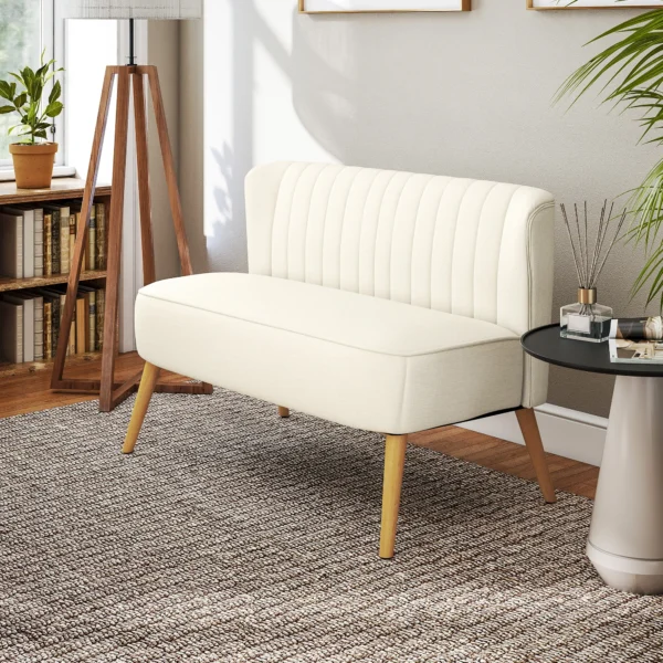 2 Sitzer Sofa, Weiche Polsterung, Pflegeleichter Bezug, Bis 220 Kg, 117 X 56,5 X 77 Cm, Cremeweiß