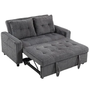 2 Sitzer Sofabett, Cordbezug, Zum Schlafsofa Umwandelbar, 2 Kissen, Seitentaschen, 157 X 190 Cm, Dunkelgrau