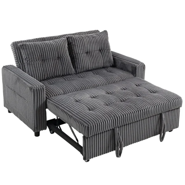 2 Sitzer Sofabett, Cordbezug, Zum Schlafsofa Umwandelbar, 2 Kissen, Seitentaschen, 157 X 190 Cm, Dunkelgrau