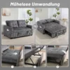 2 Sitzer Sofabett, Cordbezug, Zum Schlafsofa Umwandelbar, 2 Kissen, Seitentaschen, 157 X 190 Cm, Dunkelgrau