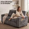 2 Sitzer Sofabett, Cordbezug, Zum Schlafsofa Umwandelbar, 2 Kissen, Seitentaschen, 157 X 190 Cm, Dunkelgrau