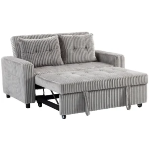 2 Sitzer Sofabett, Cordbezug, Zum Schlafsofa Umwandelbar, 2 Kissen, Seitentaschen, 157 X 190 Cm, Hellgrau