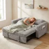 2 Sitzer Sofabett, Cordbezug, Zum Schlafsofa Umwandelbar, 2 Kissen, Seitentaschen, 157 X 190 Cm, Hellgrau