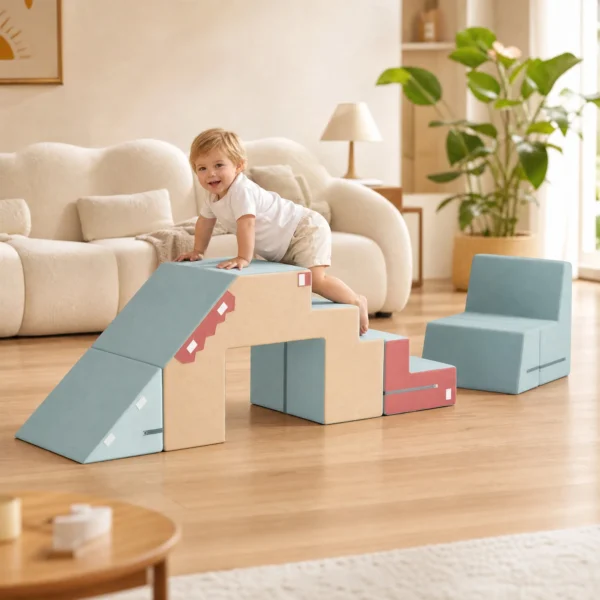 2 teiliges Schaumstoff Bausteine Für Kleinkinder Mit Abnehmbaren Bezügen, Indoor Kletter Und Krabbelspielset, Blau