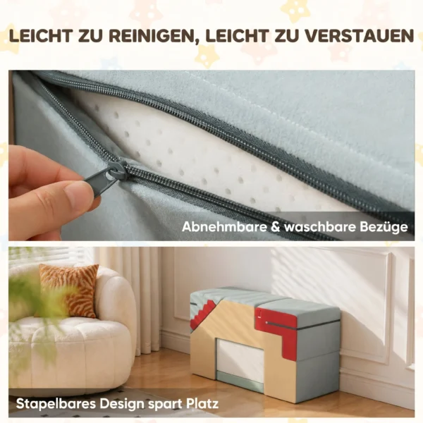 2 teiliges Schaumstoff Bausteine Für Kleinkinder Mit Abnehmbaren Bezügen, Indoor Kletter Und Krabbelspielset, Blau
