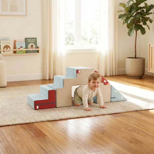 2 teiliges Schaumstoff Bausteine Für Kleinkinder Mit Abnehmbaren Bezügen, Indoor Kletter Und Krabbelspielset, Blau