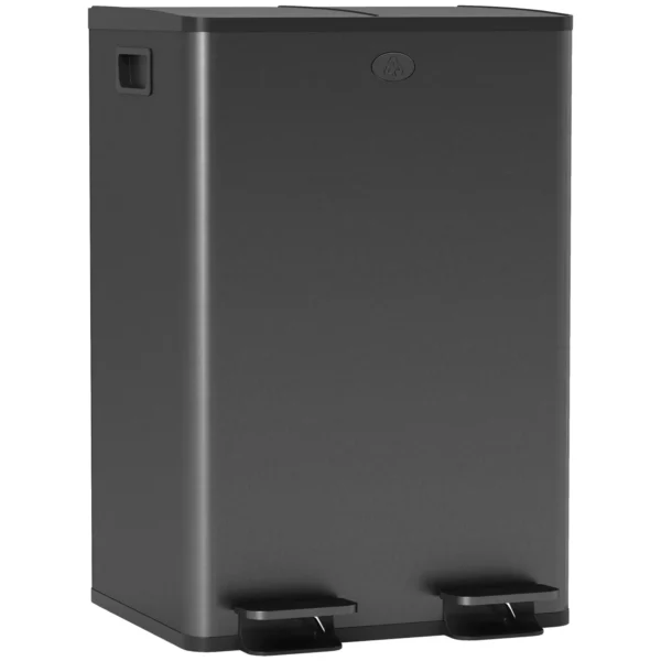 2 X 28 L Doppelmülleimer, Pedalöffnung, Leicht Zu Reinigen, Edelstahl, Kunststoff, Schwarz
