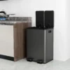 2 X 28 L Doppelmülleimer, Pedalöffnung, Leicht Zu Reinigen, Edelstahl, Kunststoff, Schwarz