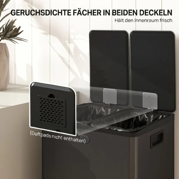 2 X 28 L Doppelmülleimer, Pedalöffnung, Leicht Zu Reinigen, Edelstahl, Kunststoff, Schwarz