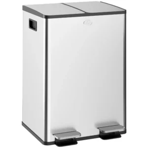 2 X 28 L Doppelmülleimer, Pedalöffnung, Leicht Zu Reinigen, Edelstahl, Kunststoff, Silber
