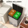 2 X 28 L Doppelmülleimer, Pedalöffnung, Leicht Zu Reinigen, Edelstahl, Kunststoff, Silber
