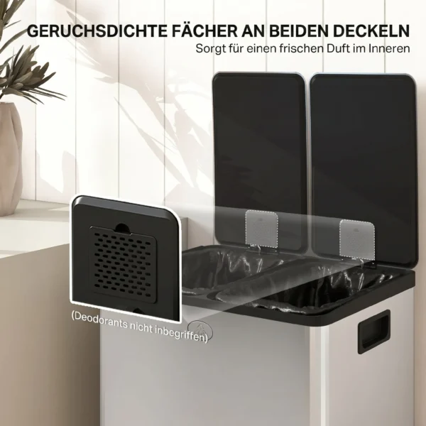 2 X 28 L Doppelmülleimer, Pedalöffnung, Leicht Zu Reinigen, Edelstahl, Kunststoff, Silber