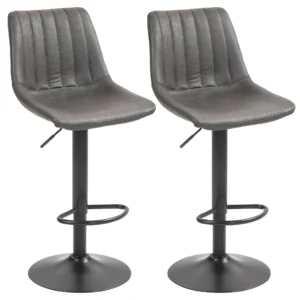 2er Set Barhocker Im Retrodesign, Inkl. Fußstütze, Höhenverstellbar, Gaslift, Dunkelgrau