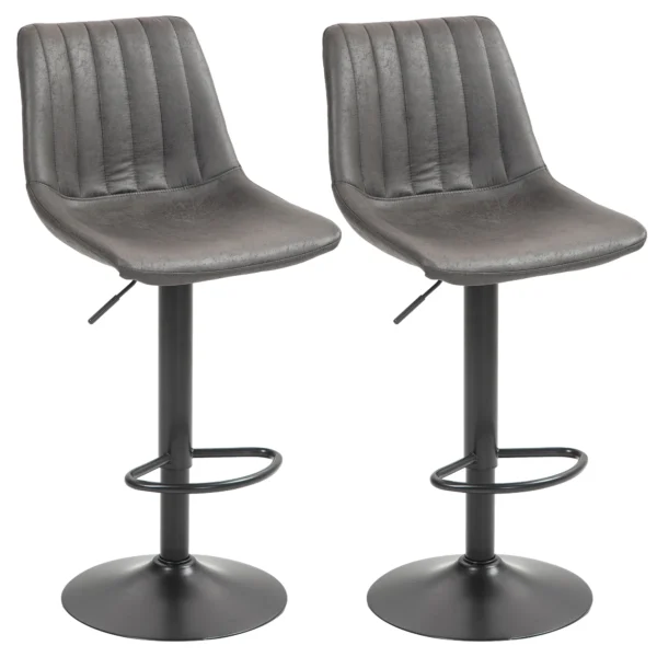 2er Set Barhocker Im Retrodesign, Inkl. Fußstütze, Höhenverstellbar, Gaslift, Dunkelgrau