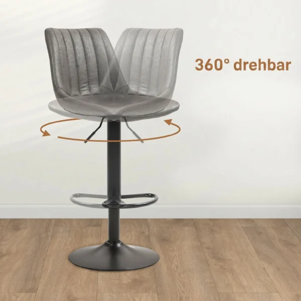 2er Set Barhocker Im Retrodesign, Inkl. Fußstütze, Höhenverstellbar, Gaslift, Dunkelgrau