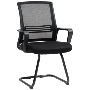 2er Set Ergonomische Schreibtischstühle Ohne Rollen, Gepolsterte Konferenzstühle Mit Kufengestell Für Wartezimmer Und Empfang, Schwarz