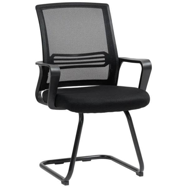 2er Set Ergonomische Schreibtischstühle Ohne Rollen, Gepolsterte Konferenzstühle Mit Kufengestell Für Wartezimmer Und Empfang, Schwarz