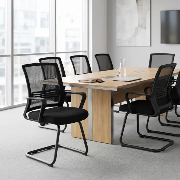 2er Set Ergonomische Schreibtischstühle Ohne Rollen, Gepolsterte Konferenzstühle Mit Kufengestell Für Wartezimmer Und Empfang, Schwarz