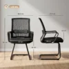 2er Set Ergonomische Schreibtischstühle Ohne Rollen, Gepolsterte Konferenzstühle Mit Kufengestell Für Wartezimmer Und Empfang, Schwarz