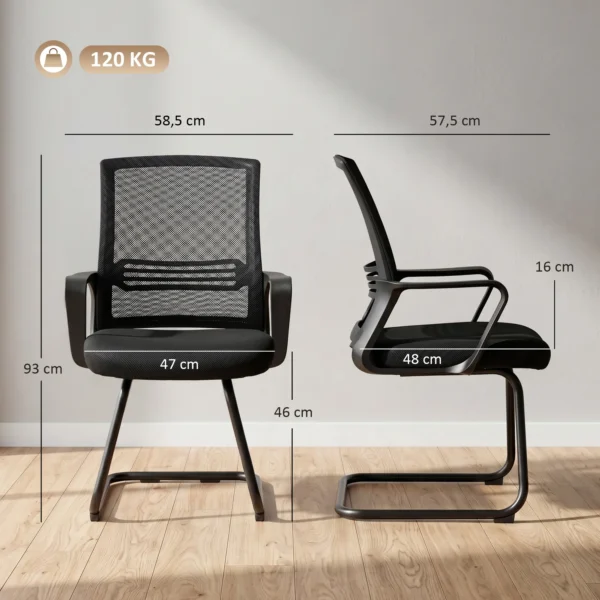 2er Set Ergonomische Schreibtischstühle Ohne Rollen, Gepolsterte Konferenzstühle Mit Kufengestell Für Wartezimmer Und Empfang, Schwarz