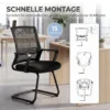 2er Set Ergonomische Schreibtischstühle Ohne Rollen, Gepolsterte Konferenzstühle Mit Kufengestell Für Wartezimmer Und Empfang, Schwarz
