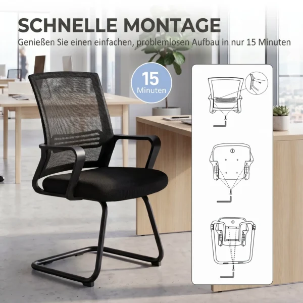 2er Set Ergonomische Schreibtischstühle Ohne Rollen, Gepolsterte Konferenzstühle Mit Kufengestell Für Wartezimmer Und Empfang, Schwarz