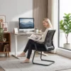 2er Set Ergonomische Schreibtischstühle Ohne Rollen, Gepolsterte Konferenzstühle Mit Kufengestell Für Wartezimmer Und Empfang, Schwarz
