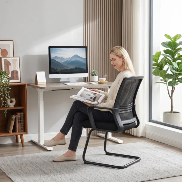 2er Set Ergonomische Schreibtischstühle Ohne Rollen, Gepolsterte Konferenzstühle Mit Kufengestell Für Wartezimmer Und Empfang, Schwarz
