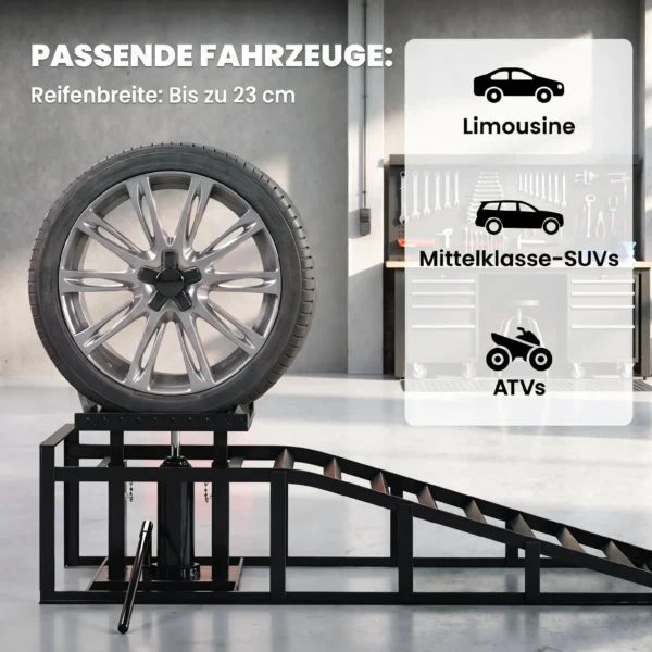 2er Set Hydraulische Auffahrrampe Höhenverstellbar Schwellenrampe 3 T Tragkraft, Bordsteinrampe Für Reifen Bis 23 Cm
