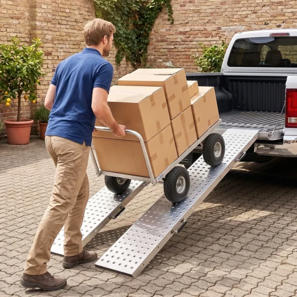 2er Set Klappbare Auffahrrampe Metall Schwellenrampe Mit Griffen Bis 400 Kg, Für Reifen Bis 22,5 Cm