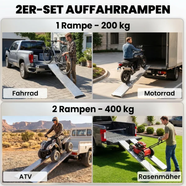 2er Set Klappbare Auffahrrampe Metall Schwellenrampe Mit Griffen Bis 400 Kg, Für Reifen Bis 22,5 Cm