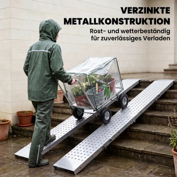 2er Set Klappbare Auffahrrampe Metall Schwellenrampe Mit Griffen Bis 400 Kg, Für Reifen Bis 22,5 Cm