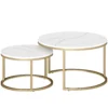 2er Set Runde Couchtische, Stapelbare Beistelltische Mit Metallrahmen, Wohnzimmertisch In Marmoroptik, Kaffeetisch, Grau