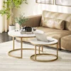2er Set Runde Couchtische, Stapelbare Beistelltische Mit Metallrahmen, Wohnzimmertisch In Marmoroptik, Kaffeetisch, Grau
