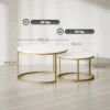 2er Set Runde Couchtische, Stapelbare Beistelltische Mit Metallrahmen, Wohnzimmertisch In Marmoroptik, Kaffeetisch, Grau