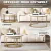 2er Set Runde Couchtische, Stapelbare Beistelltische Mit Metallrahmen, Wohnzimmertisch In Marmoroptik, Kaffeetisch, Grau