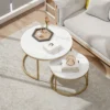 2er Set Runde Couchtische, Stapelbare Beistelltische Mit Metallrahmen, Wohnzimmertisch In Marmoroptik, Kaffeetisch, Grau