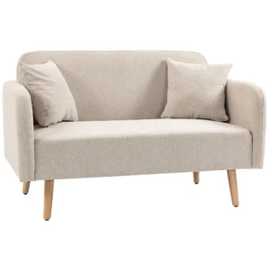 2er Sofa Sofa Couch, Modern Design, Inkl. 2 Kissen, Holzbeine, 130 X 70 X 80 Cm, Creme