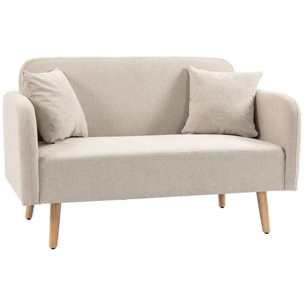 2er Sofa Sofa Couch, Modern Design, Inkl. 2 Kissen, Holzbeine, 130 X 70 X 80 Cm, Creme