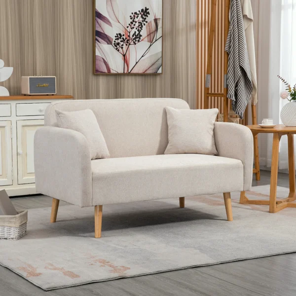 2er Sofa Sofa Couch, Modern Design, Inkl. 2 Kissen, Holzbeine, 130 X 70 X 80 Cm, Creme