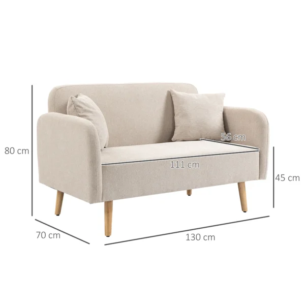 2er Sofa Sofa Couch, Modern Design, Inkl. 2 Kissen, Holzbeine, 130 X 70 X 80 Cm, Creme