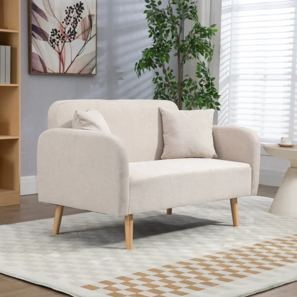 2er Sofa Sofa Couch, Modern Design, Inkl. 2 Kissen, Holzbeine, 130 X 70 X 80 Cm, Creme