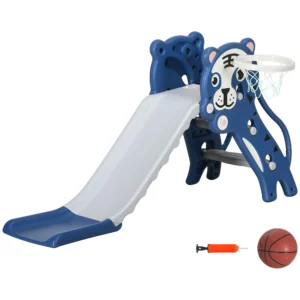 3 In 1 Kinderrutsche Mit Klettergerüst Basketballkorb Kleinkindrutsche, Cartoon Design ür Kleinkinder 18 36 Monaten Blau