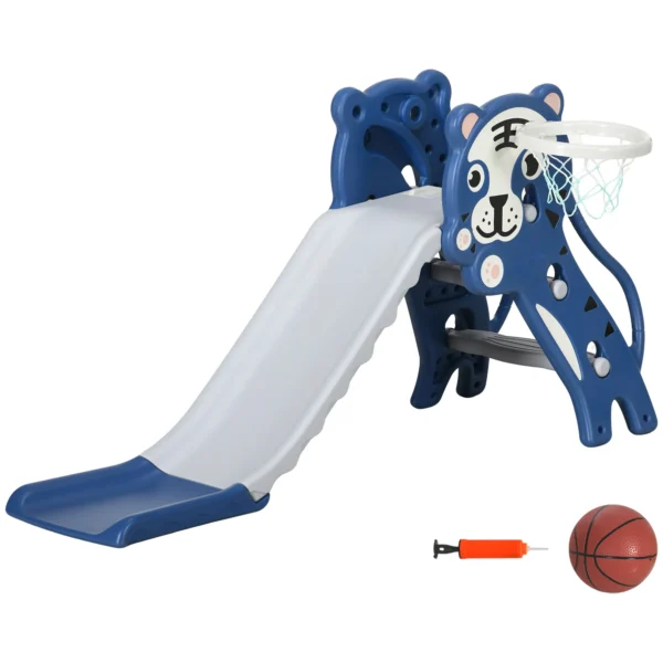 3 In 1 Kinderrutsche Mit Klettergerüst Basketballkorb Kleinkindrutsche, Cartoon Design ür Kleinkinder 18 36 Monaten Blau