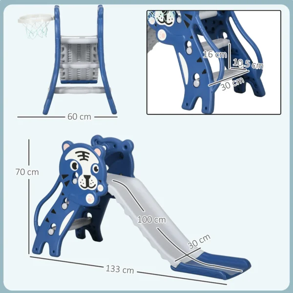 3 In 1 Kinderrutsche Mit Klettergerüst Basketballkorb Kleinkindrutsche, Cartoon Design ür Kleinkinder 18 36 Monaten Blau