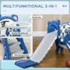 3 In 1 Kinderrutsche Mit Klettergerüst Basketballkorb Kleinkindrutsche, Cartoon Design ür Kleinkinder 18 36 Monaten Blau