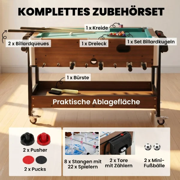 3 in 1 Multi Spieltisch Drehbar Multifunktionstisch Mit Billardtisch Tischfußball Airhockey Ablagefach