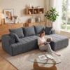 3 Sitzer Ecksofa In L Form Mit Ottomane, Wandelbares Chenille Cloud Schlafsofa Mit Federkernpolsterung, Grau